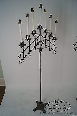 Quality Pair of Wrought Iron Tall Floor Torchieres