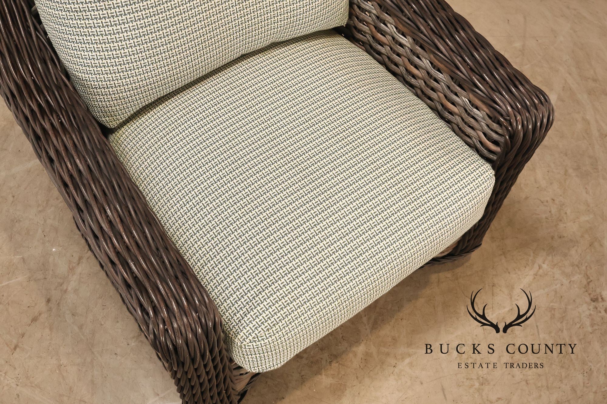 Lane Venture Pair Of Woven Wicker Outdoor Lounge Club Chairs With Cushions