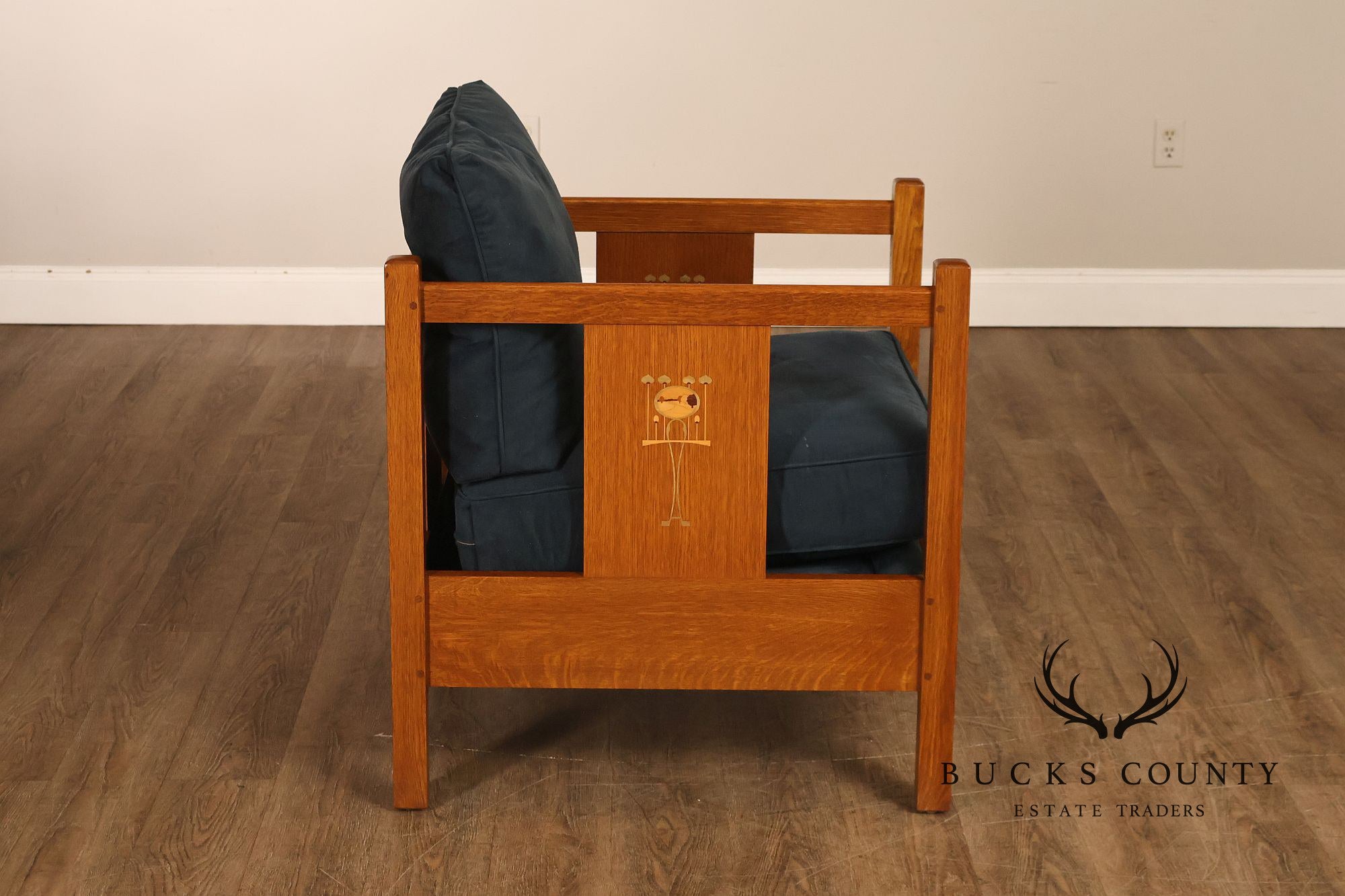 Stickley Mission Harvey Ellis Pair Of Inlaid Cube Chairs