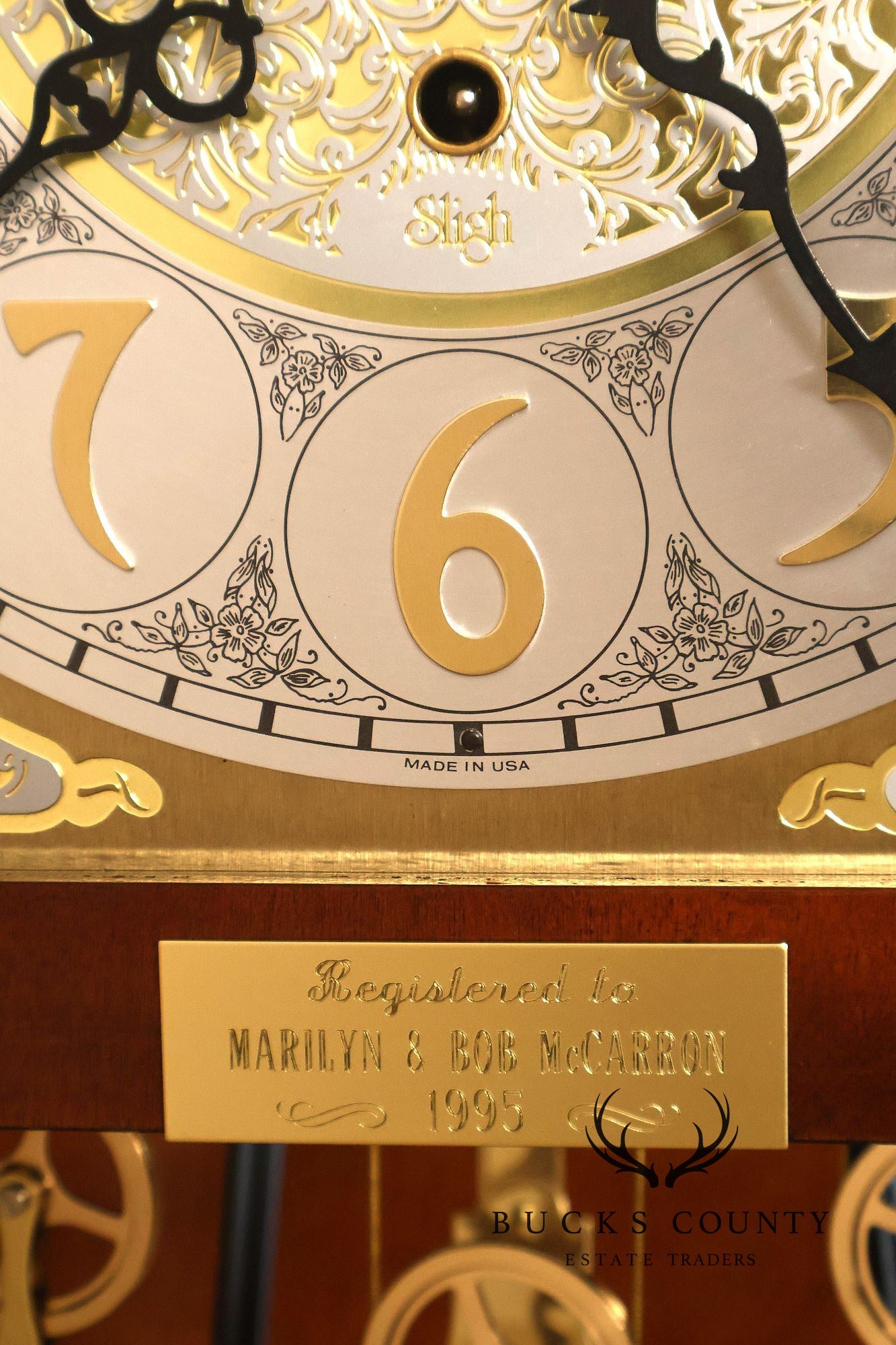 Sligh Mahogany Grandfather Clock With Triple Chime Moon Phase Dial