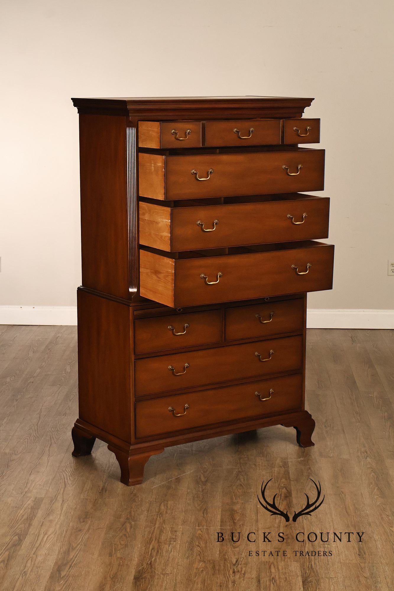 Kittinger Mahogany 10 Drawer Chippendale Style Chest-on-Chest Tall Dresser