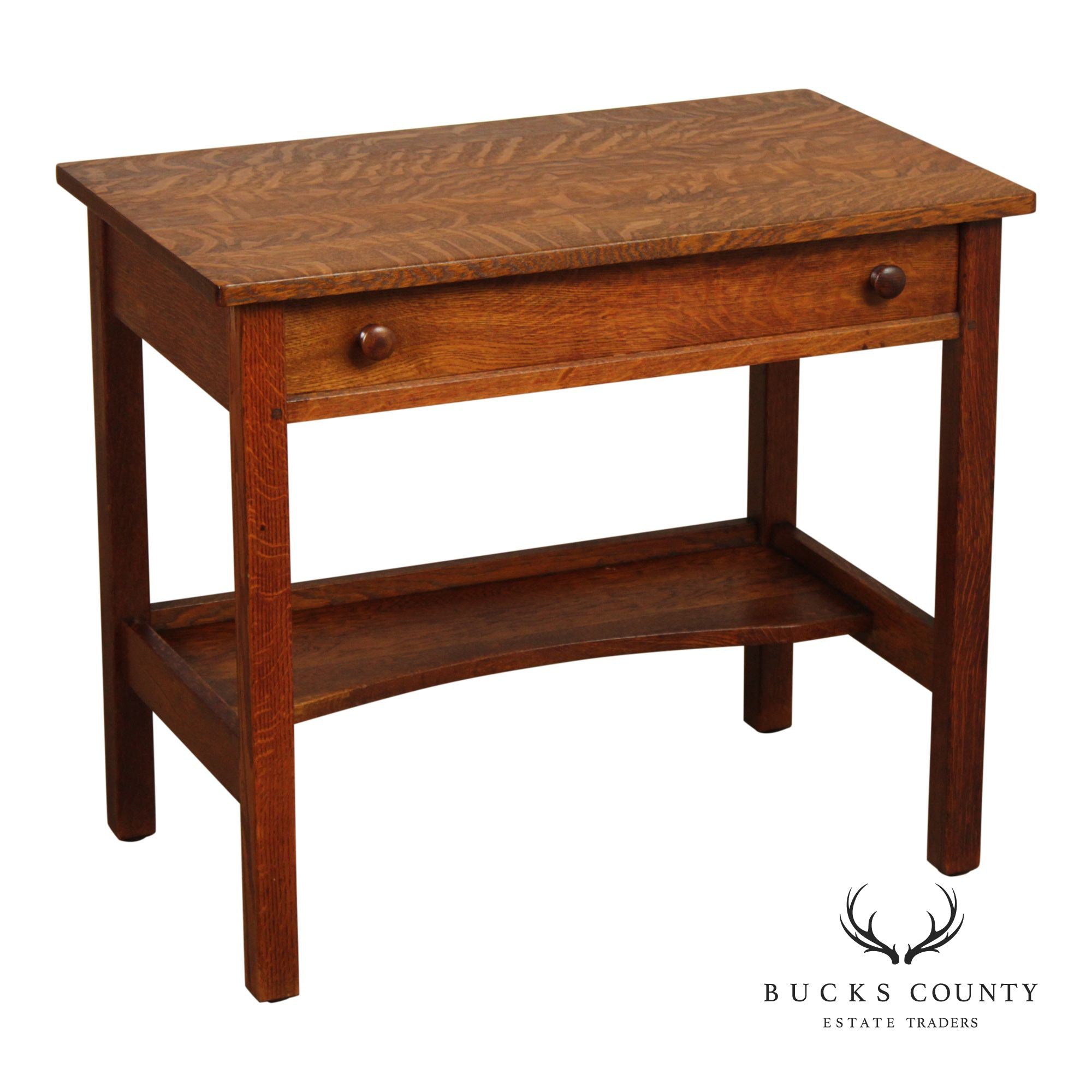 Antique L. & J.G. Stickley Mission Oak One Drawer Writing Table