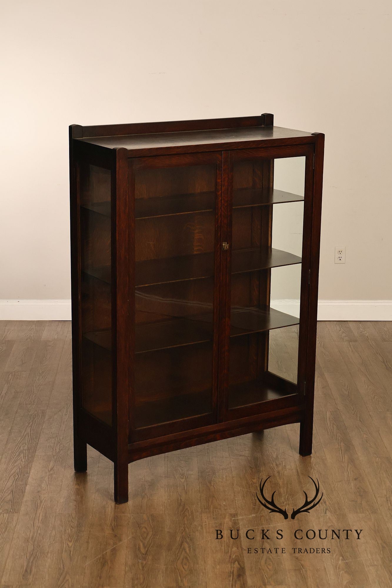 Antique Grand Rapids Mission Oak Two Door China Cabinet Bookcase