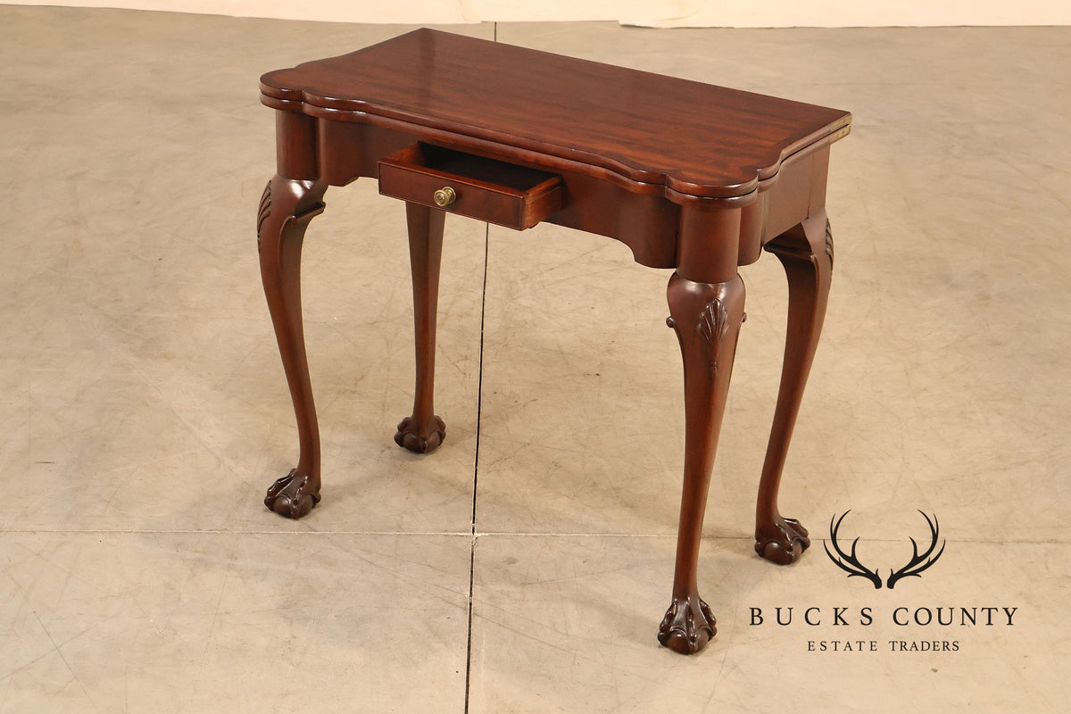 Chippendale Style Mahogany Pair Of Flip-Top Ball And Claw Game Tables