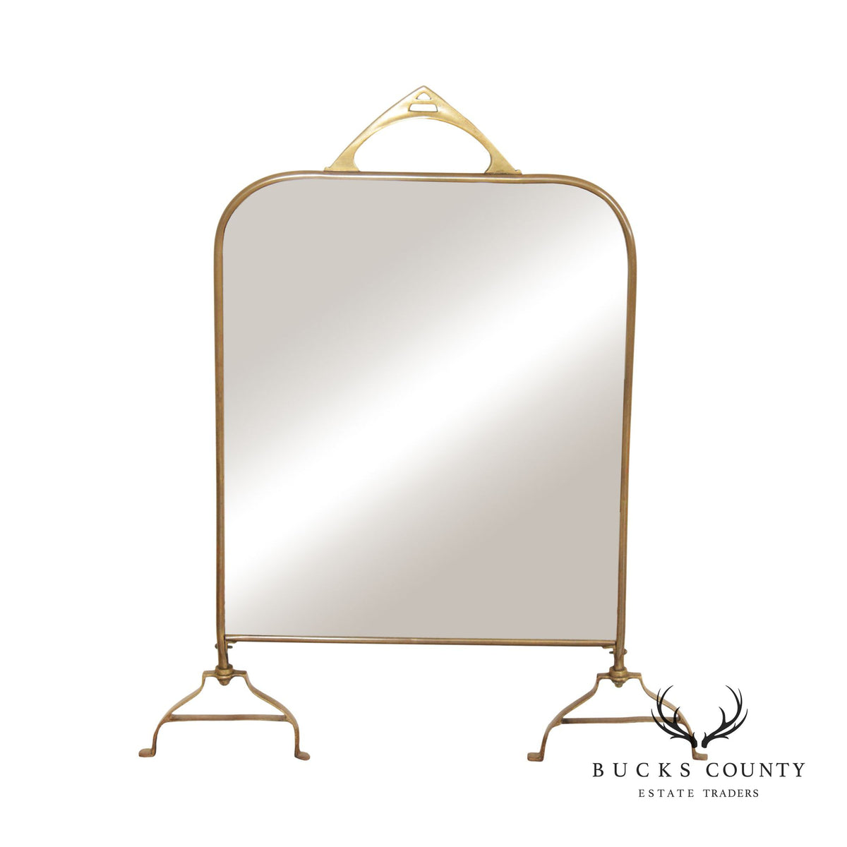 Antique Victorian Brass Beveled Mirror Fireplace Screen