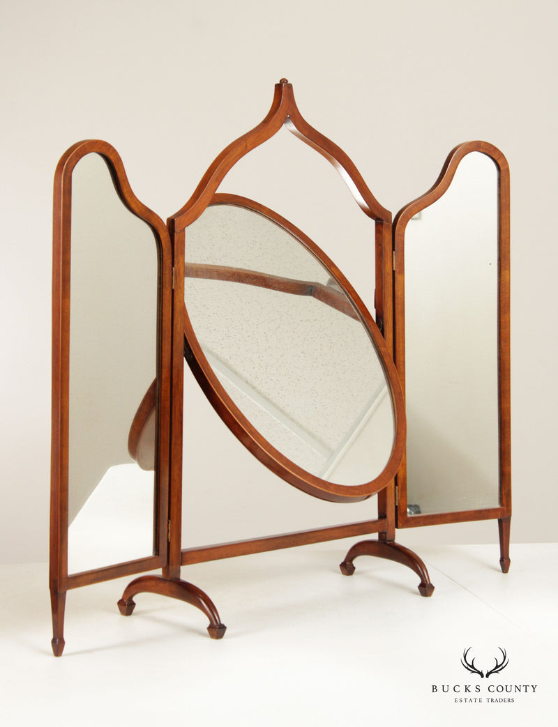 Antique Edwardian Tri-Fold Mahogany Table Top Dressing Mirror