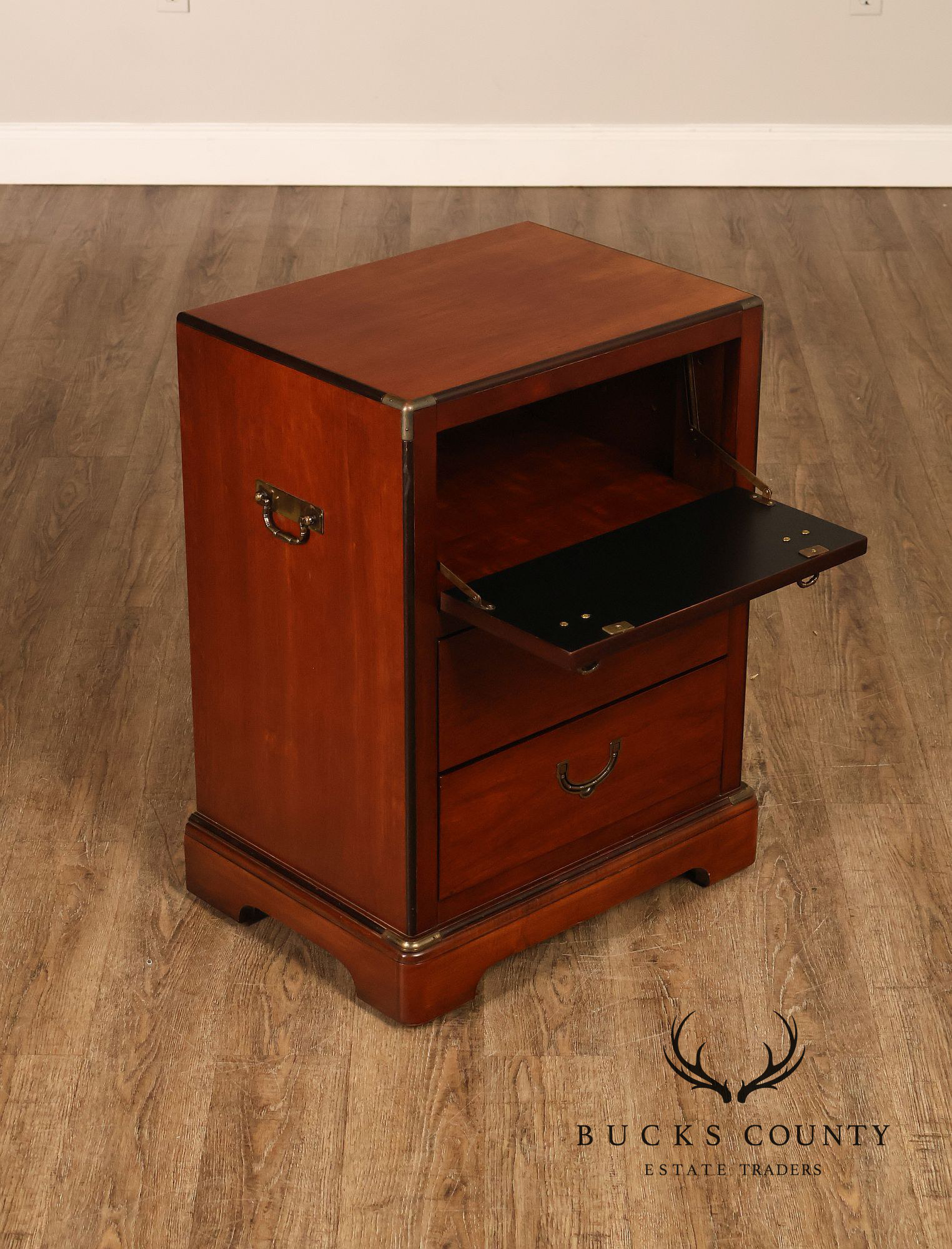 National Mt. Airy Campaign Style Pair of Cherry Nightstands
