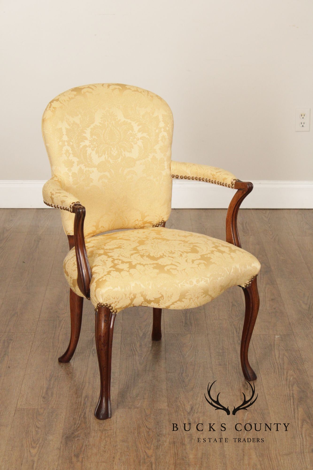 Queen Anne Style Vintage Pair of Mahogany Upholstered Armchairs