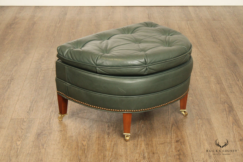 Ethan Allen Tufted Green Leather Club Chair With Ottoman