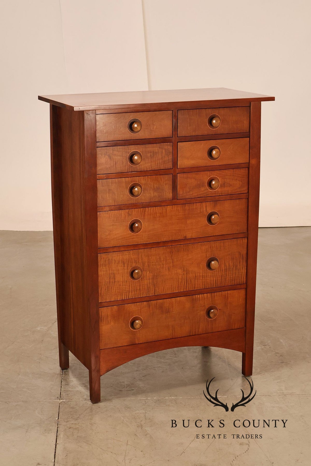 Stickley Mission Collection Harvey Ellis Cherry Inlaid Tall Chest Of Drawers