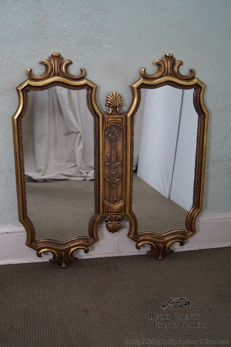 Hollywood Regency Vintage Gold 2 Section Wall Mirror