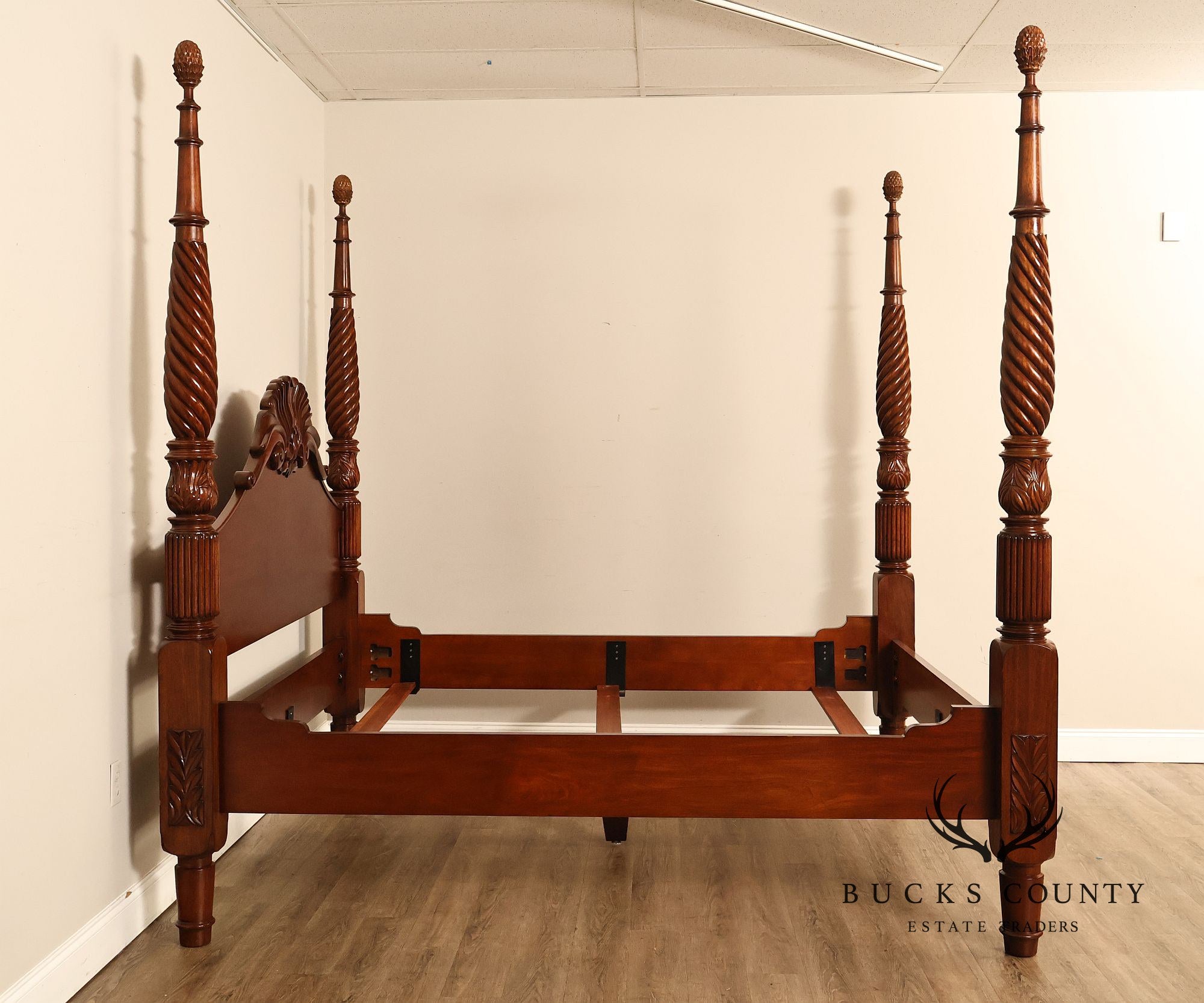 Colonial Revival Carved Mahogany King Size Four Poster Bed