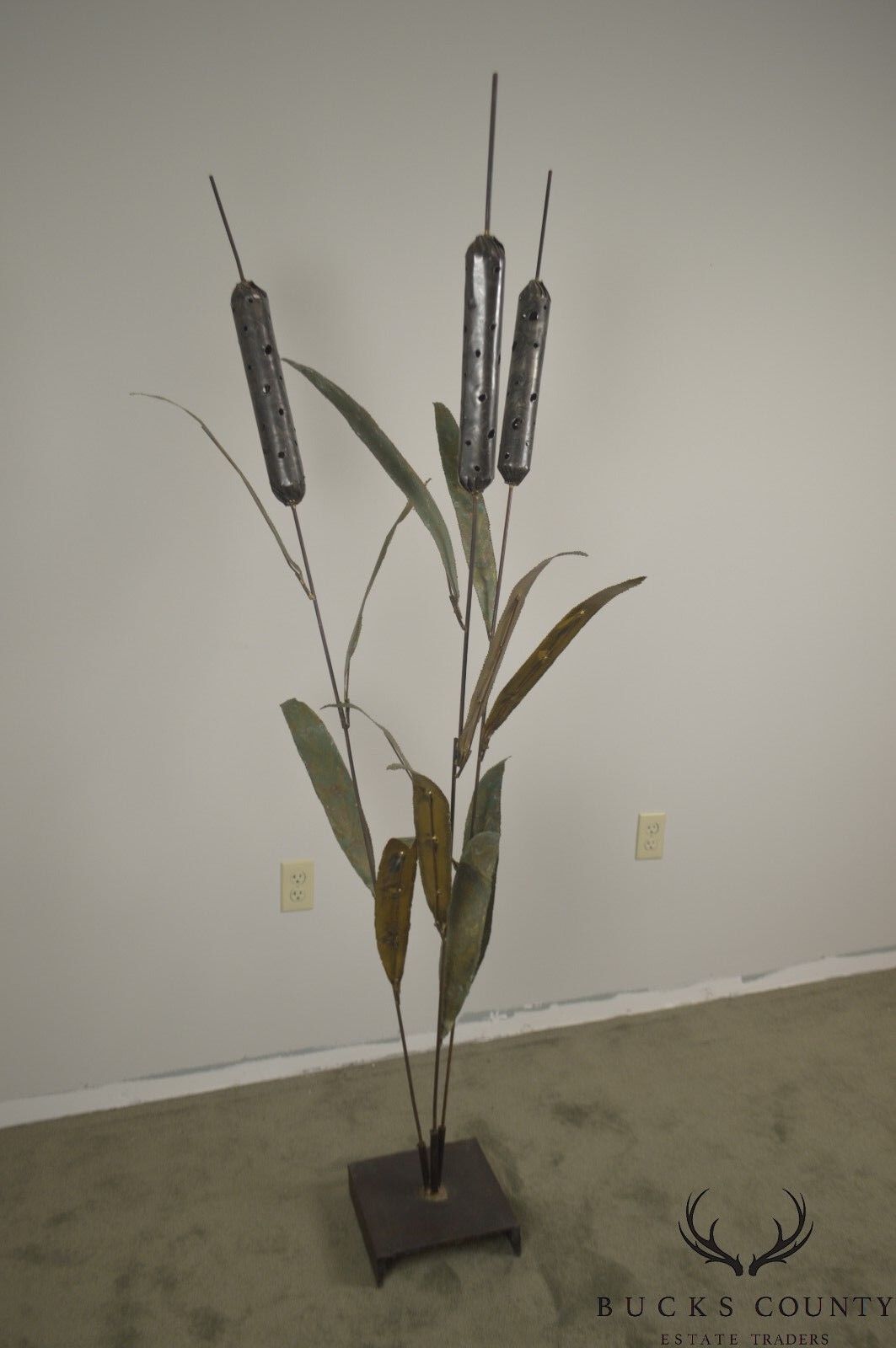 Brutalist Mid Century 72" Tall Cattail Metal Floor Sculpture