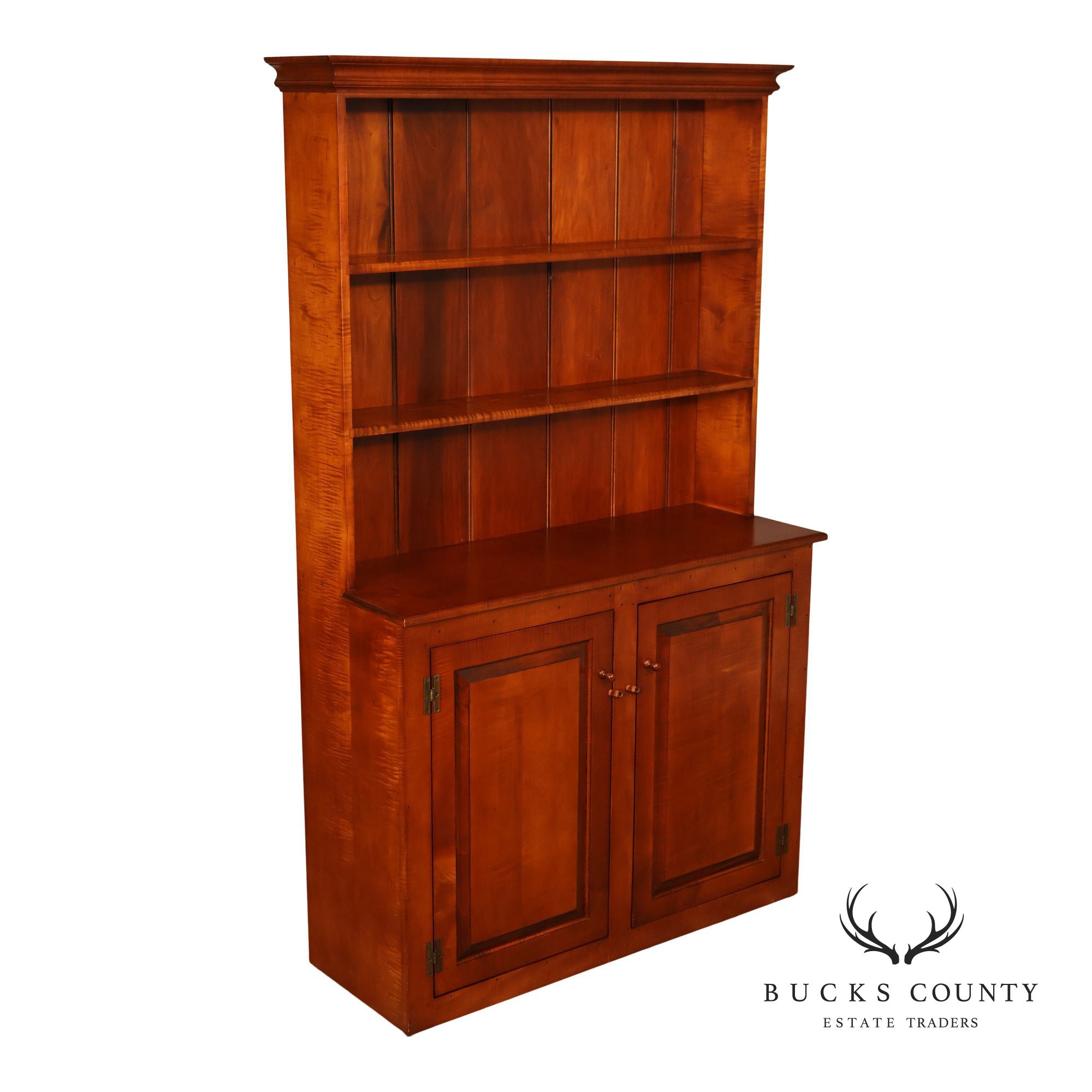 Tiger Maple Custom Step Back Hutch With Upper Open Shelving