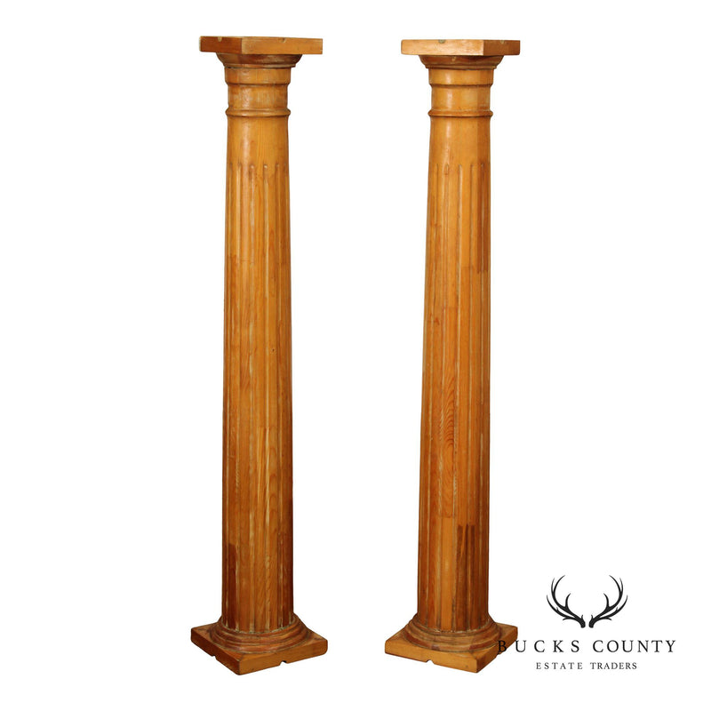 Vintage Pair of Tall Decorative Architectural Carved Pine Columns