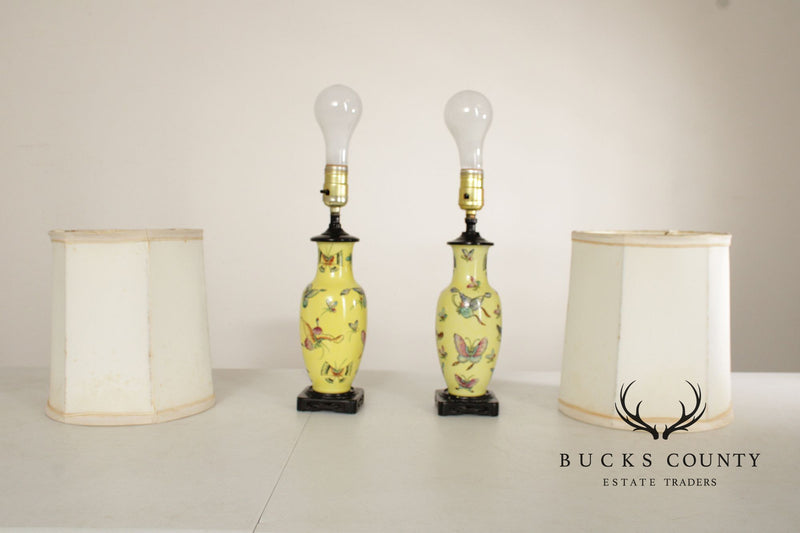 Chinese Pair of Famille Jaune Porcelain Table Lamps