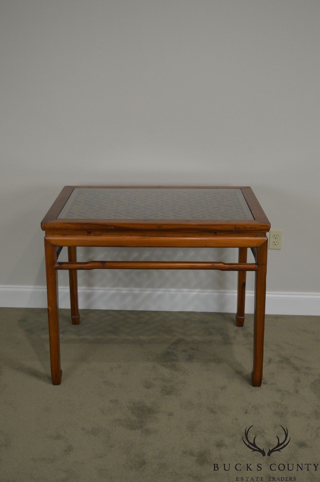 Vintage Chinese Lattice Work Table with Glass Top