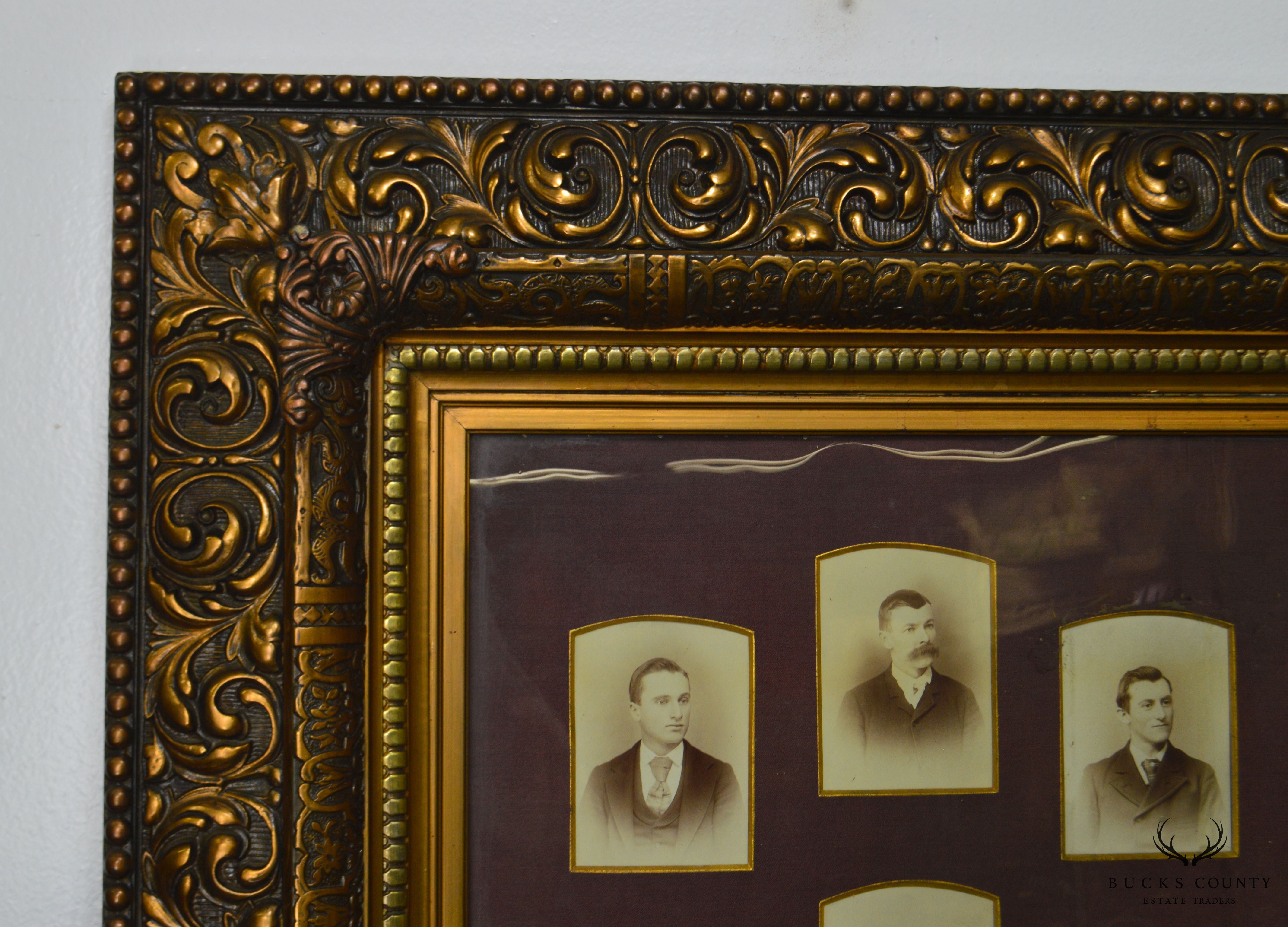 Antique Aesthetic Carved Pair Large Gold Frames with Historical Lodge Photos