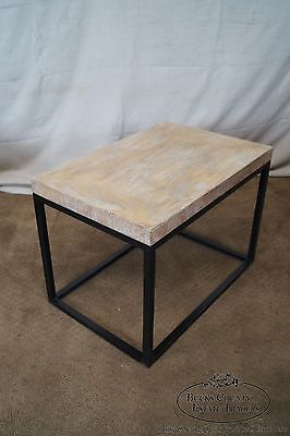 Jonathan Charles Cerused Oak Pair of Iron Base Side Tables