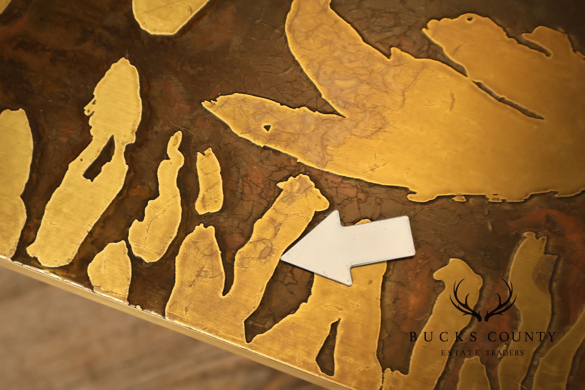 Mid Century Modern Acid Etched Brass Top Coffee Table With Hairpin Legs