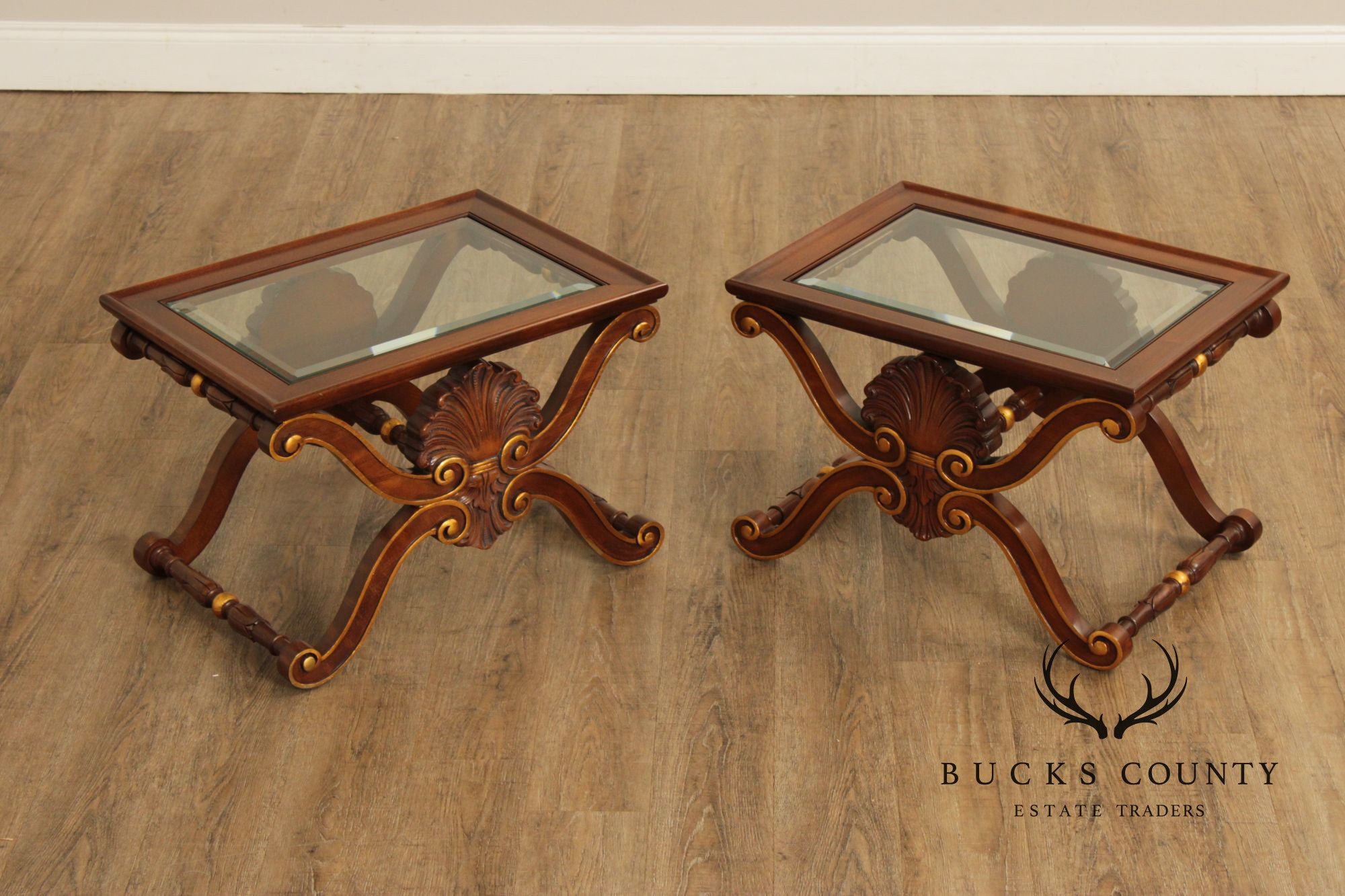 Karges Georgian Style X-Base Mahogany and Glass Tea Tables