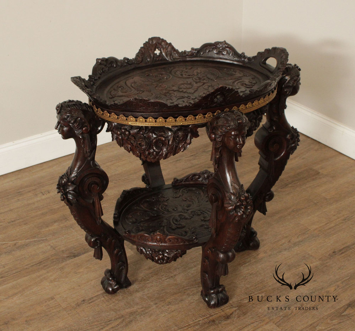 Antique Italian Renaissance Revival Carved Side Table