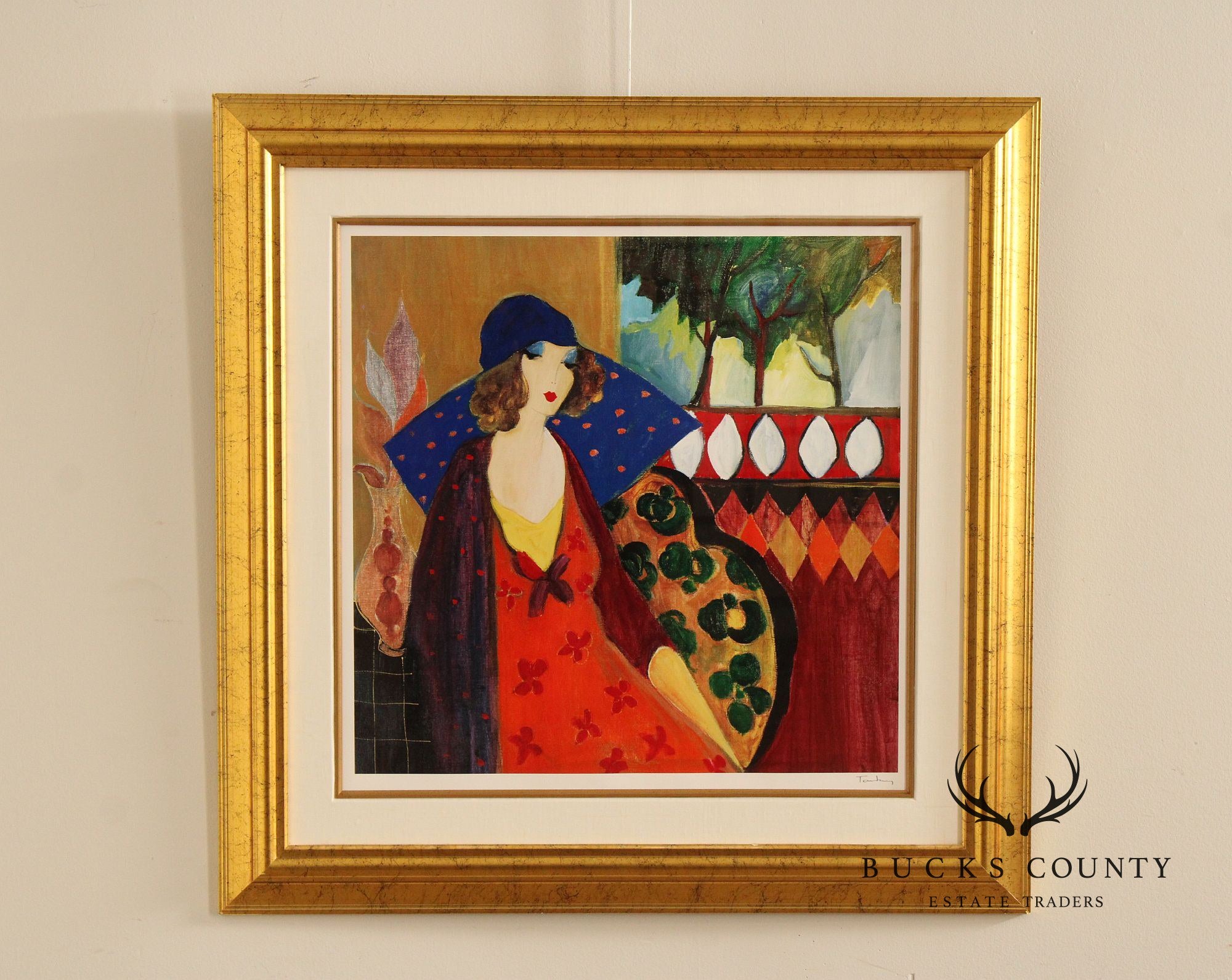 Itzchak Tarkay Framed Seriolithograph, 'Indigo Chapeau'