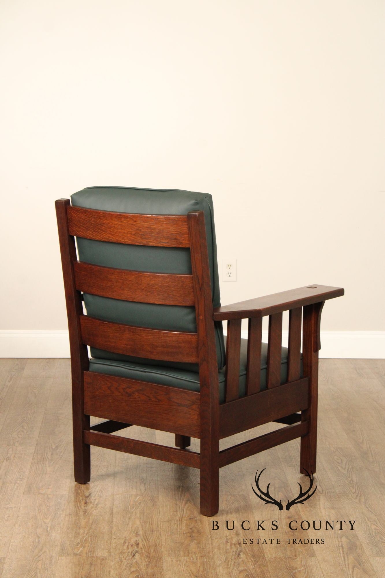 JM Young Antique Mission Oak and Leather Armchair