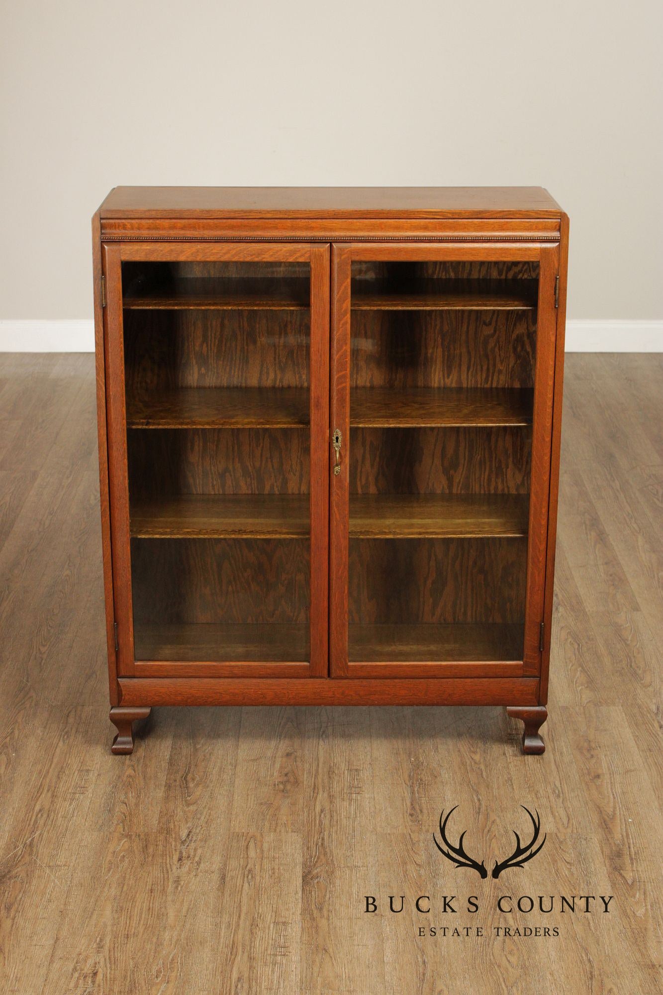Antique Victorian Oak Double Glass Door Bookcase