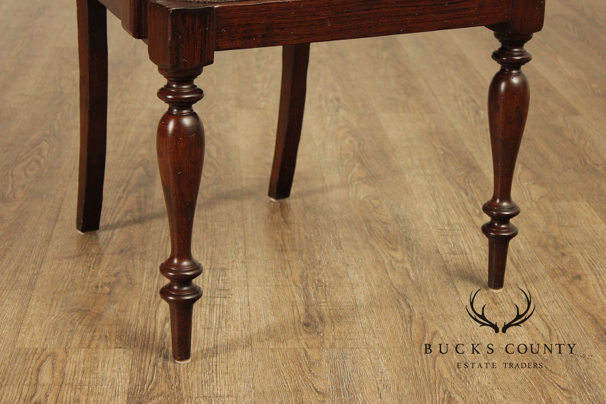 Vintage Anglo-Indian Style Pair of Caned Back Leather Seat Armchairs