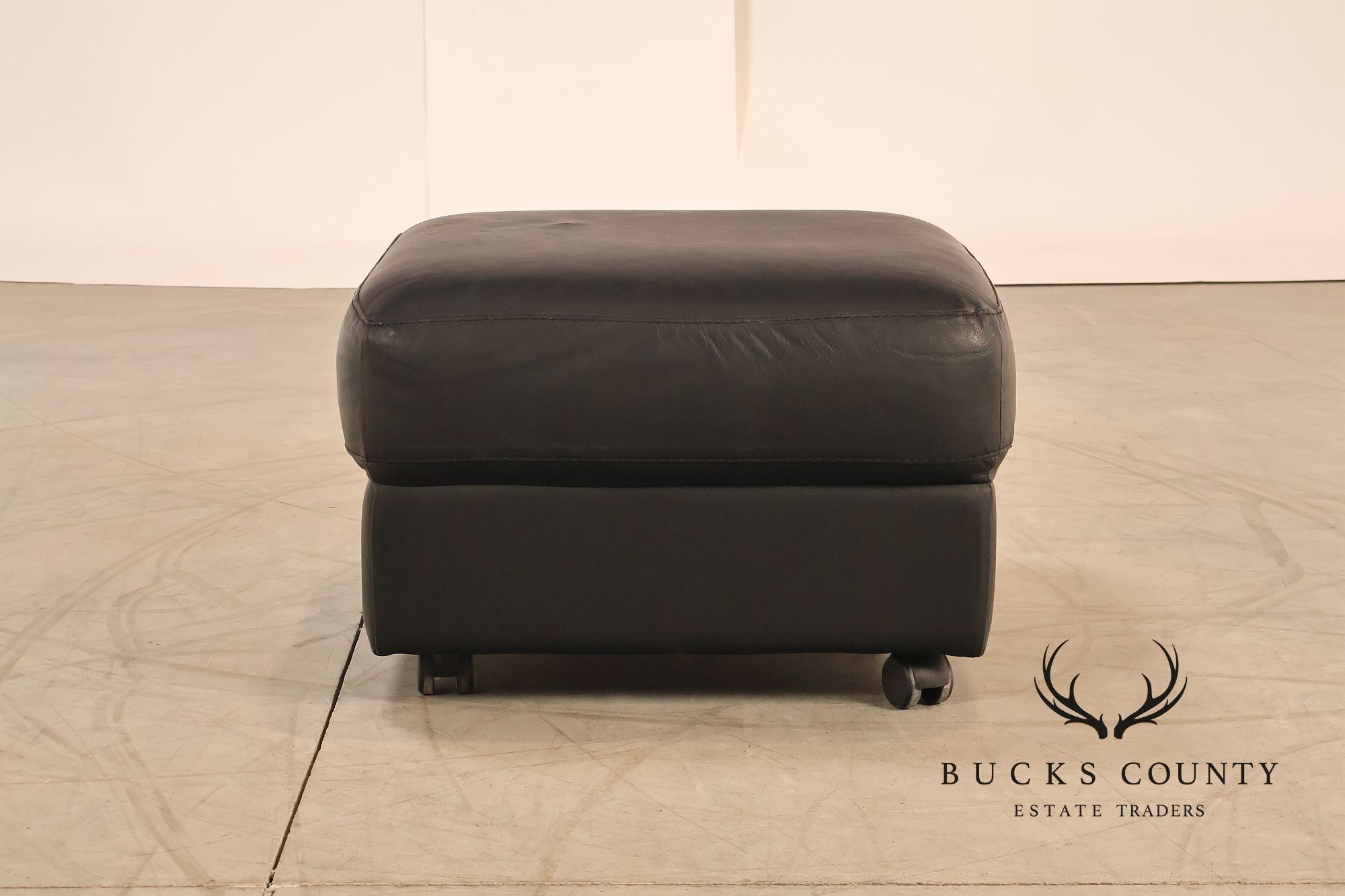 Brazialian Black Leather Modern Square Ottoman On Casters By Italsofa Bahia Ltda