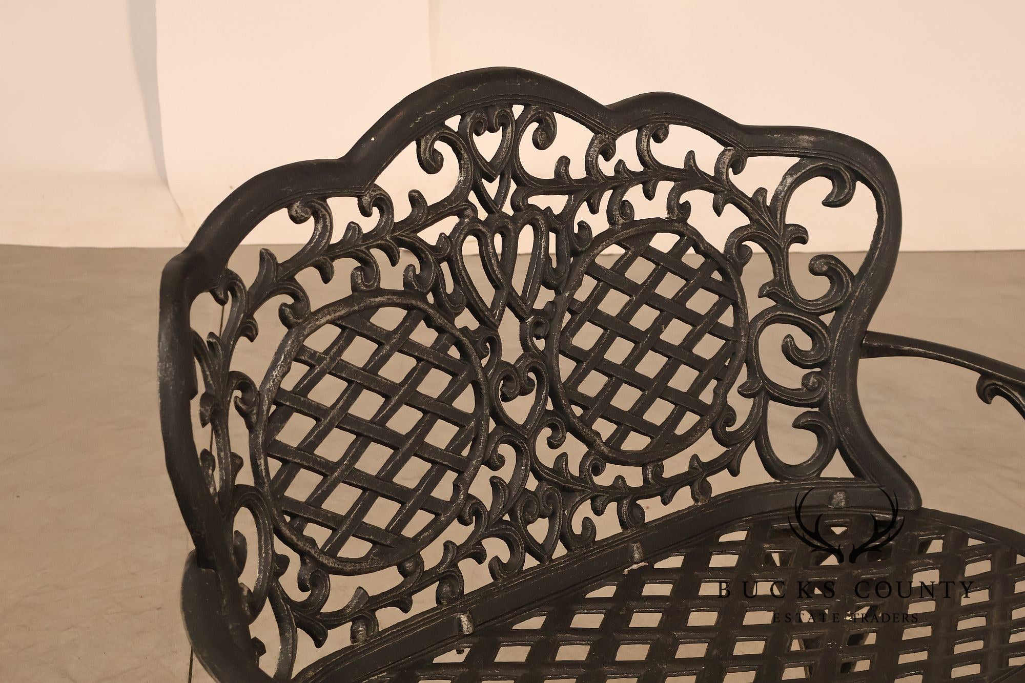 Cast Aluminum Garden Bench With Ornate Lattice Back