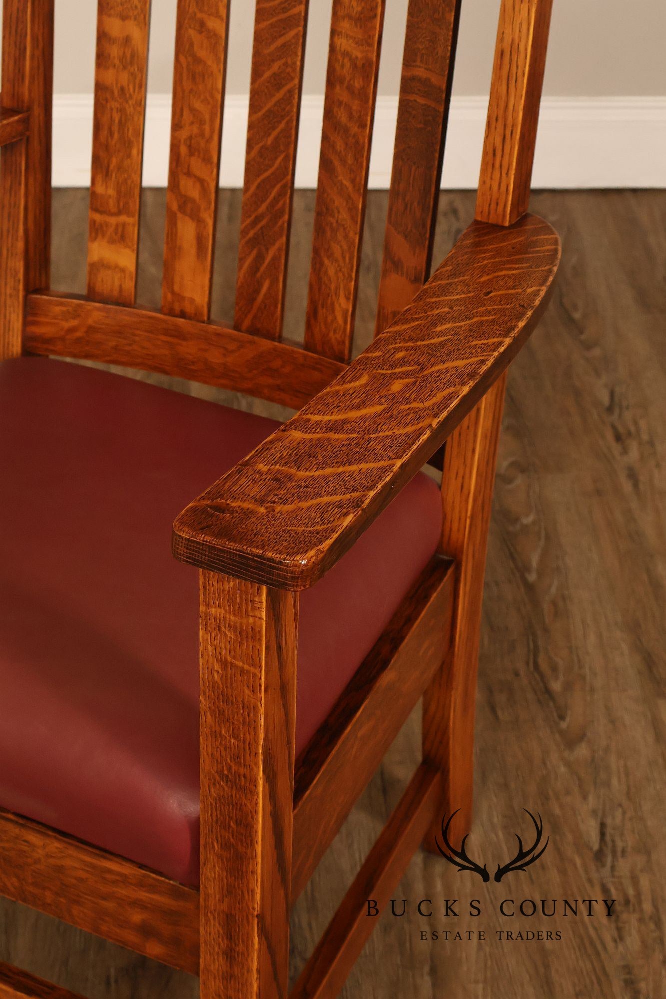 Mission Arts & Crafts Quarter Sawn Oak Armchair With Leather Upholstered Seat