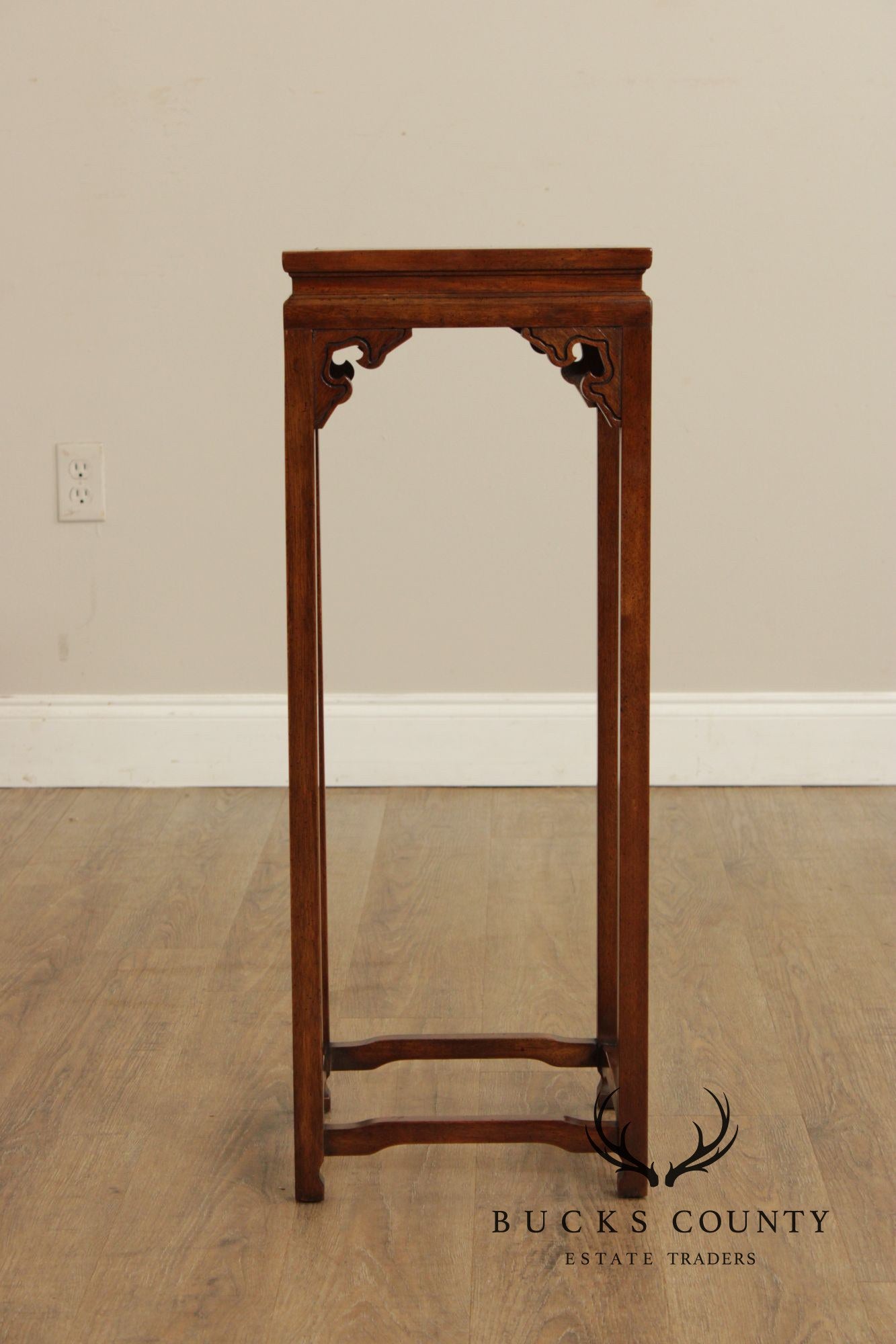 Baker Asian Inspired Pair of Mahogany Pedestal Plant Stands