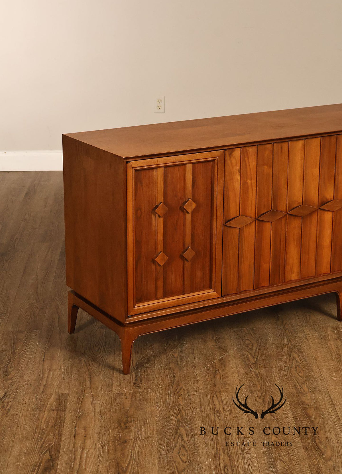 Mid Century Modern Walnut Geometric Paneled Credenza