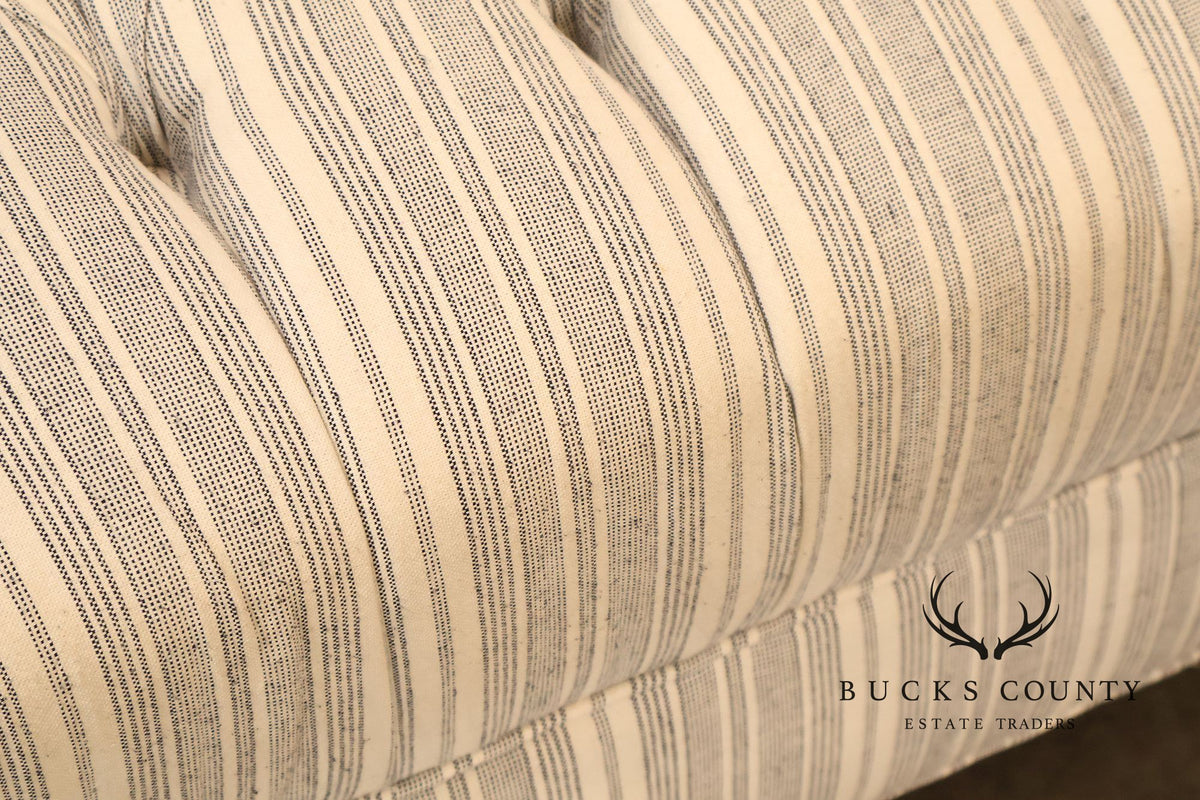 Cambridge Collection Tufted Blue And White Striped Upholstered Sofa
