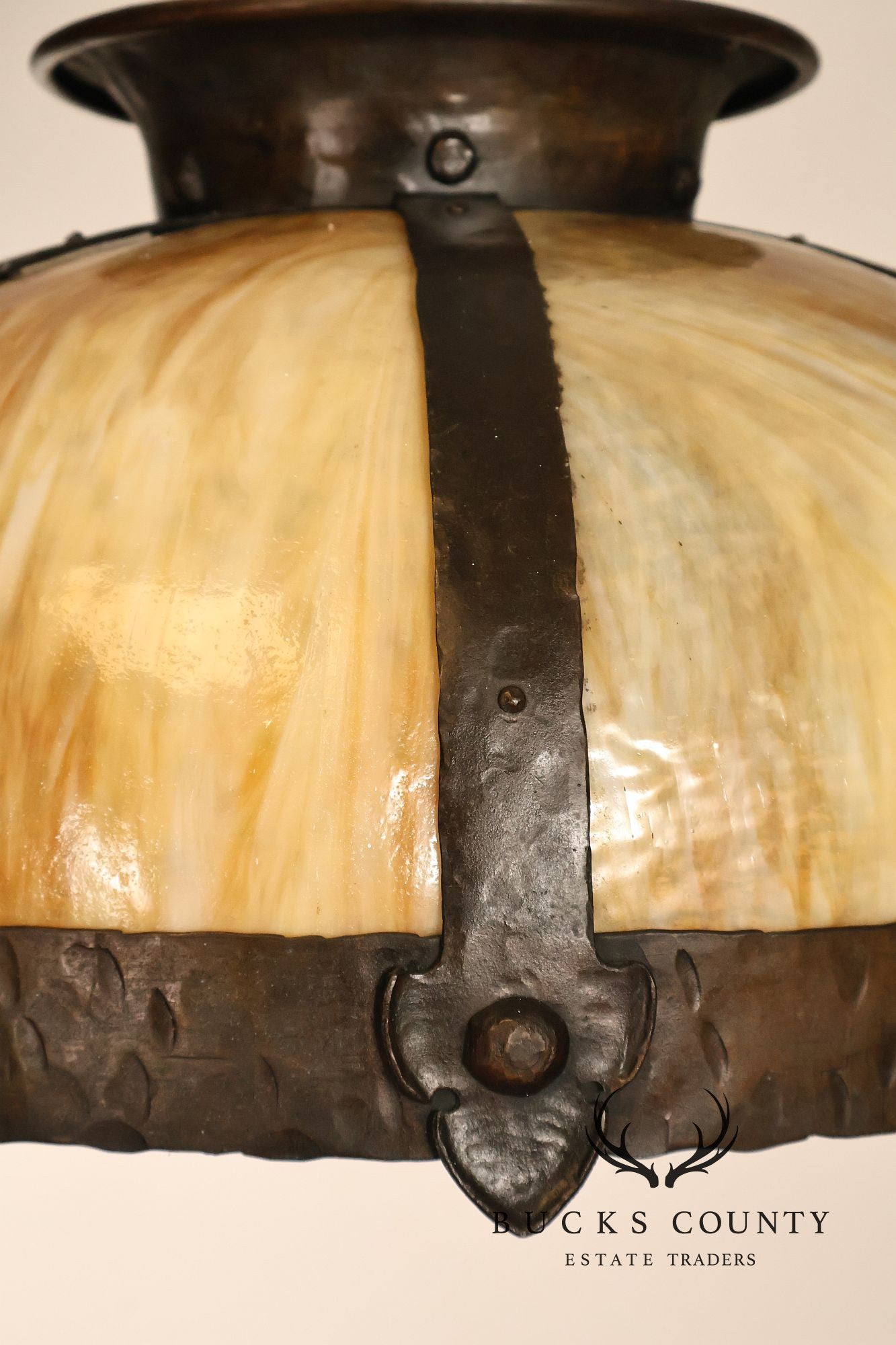 Antique Arts & Crafts Style Slag Glass Dome Pendant Chandelier