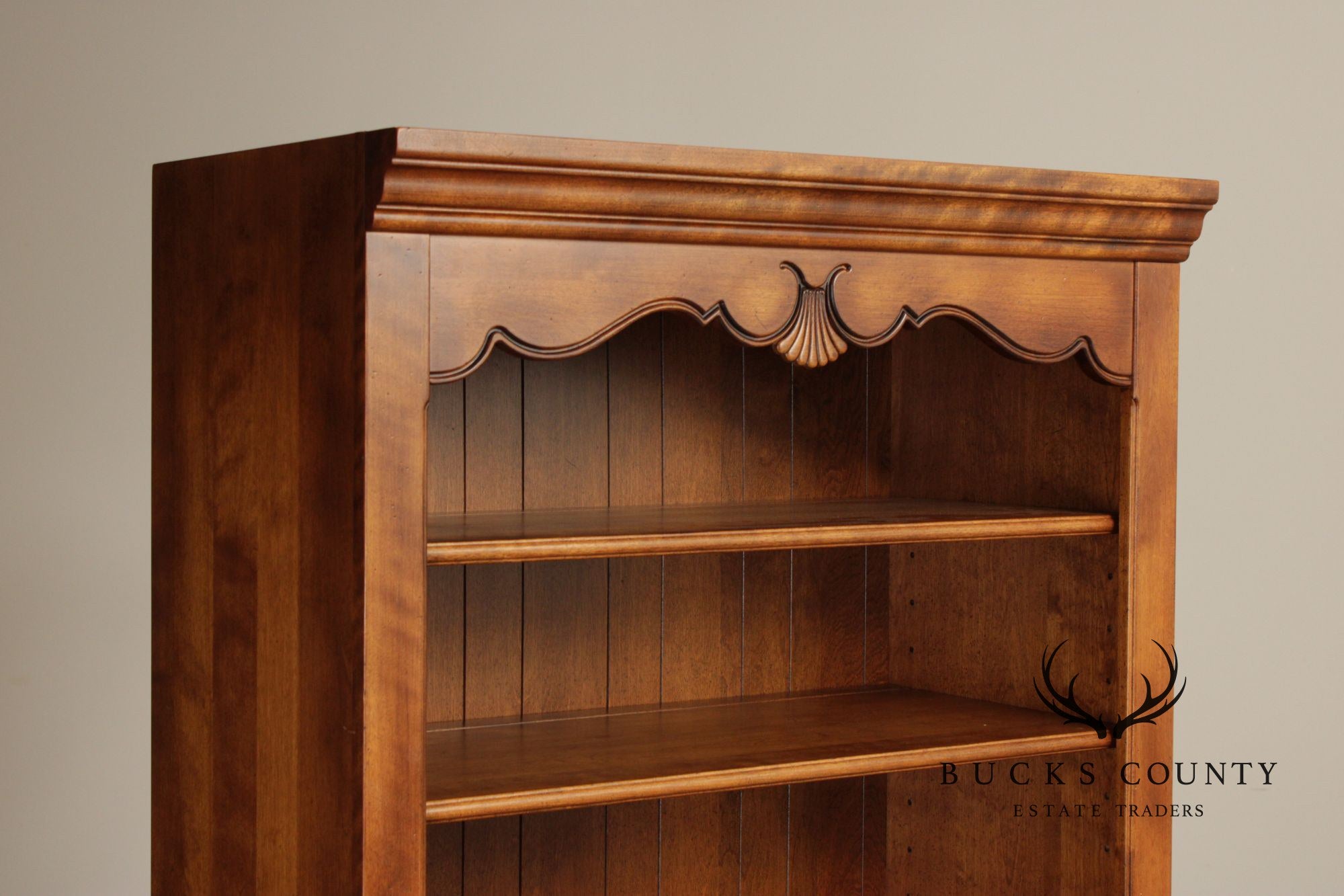 Ethan Allen French Country Tall Open Bookcase with Drawers
