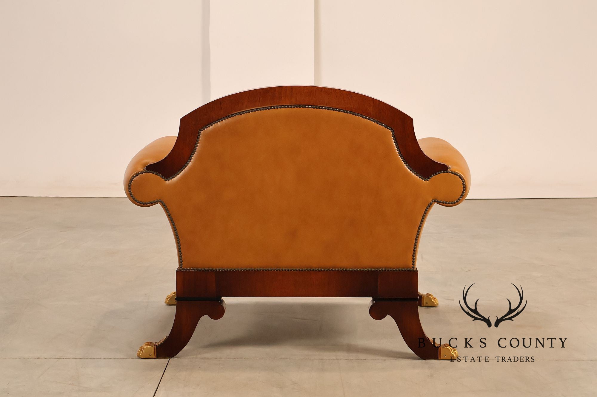 Empire Style Mahogany And Leather Armchair With Gilt Bronze Mounts