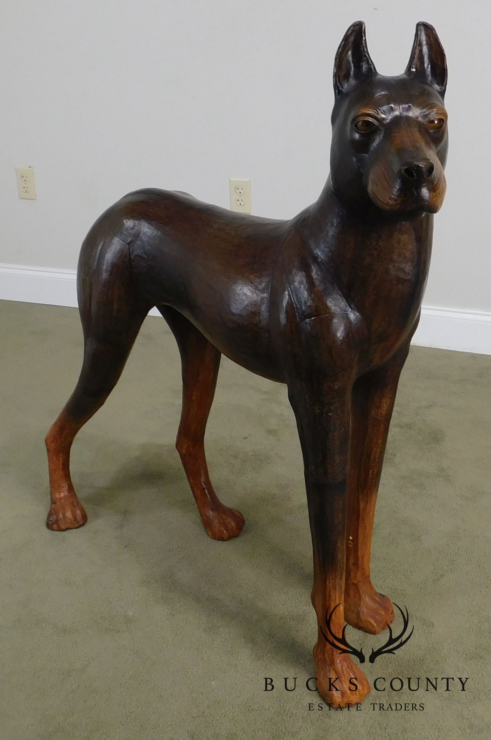 Life Size Leather Wrapped Doberman Pinscher Dog Statue