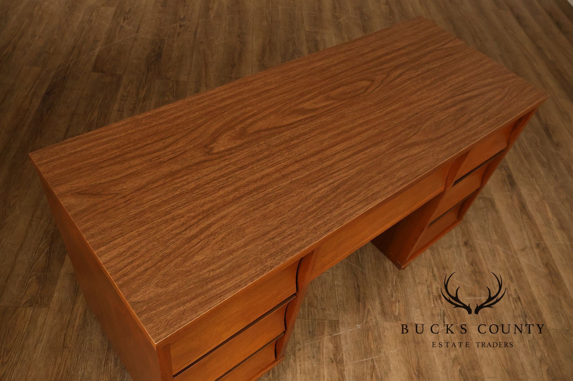 Mid Century Modern Sculpted Front Writing Desk