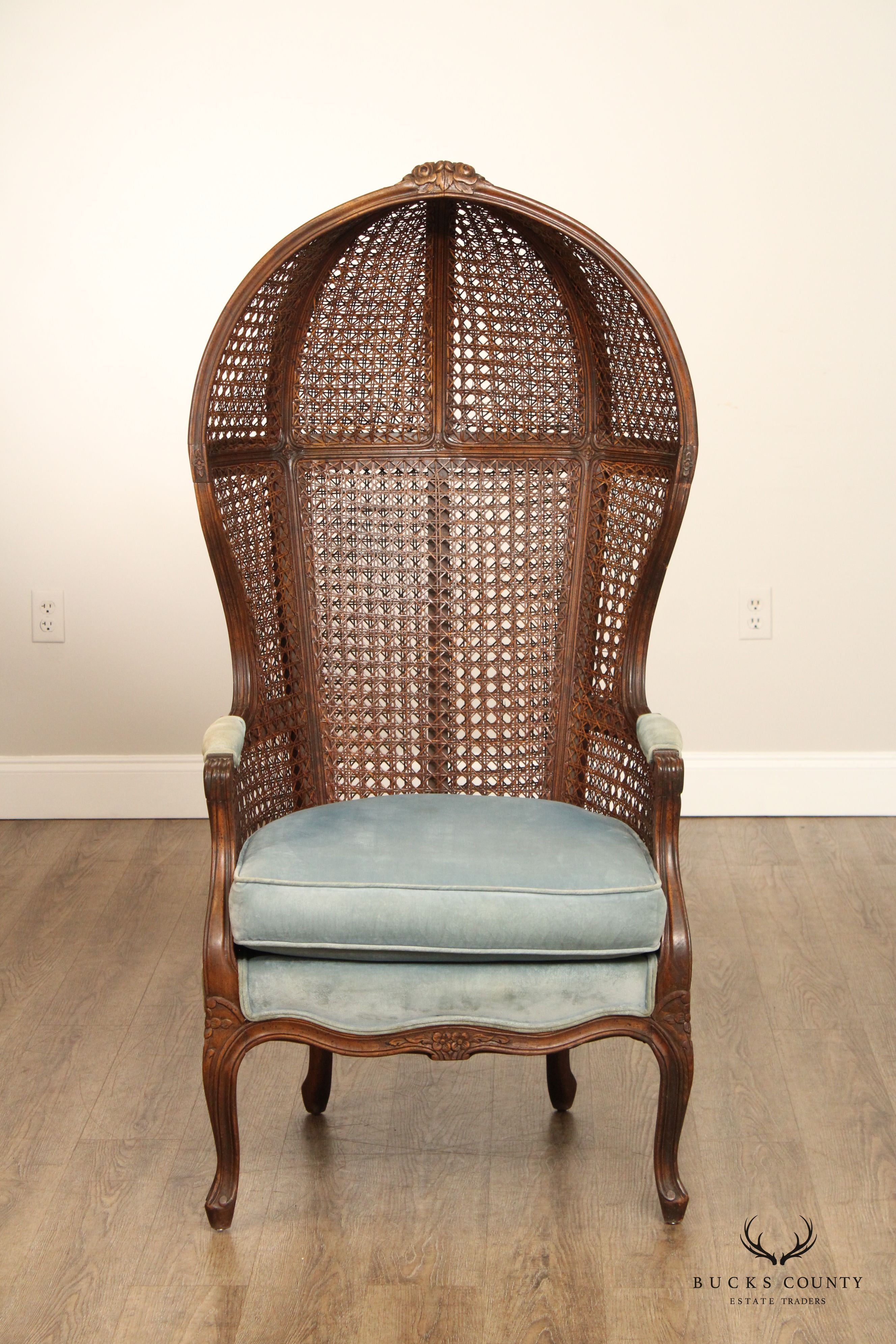 French Louis XV Style Caned High Back Porter's Chair