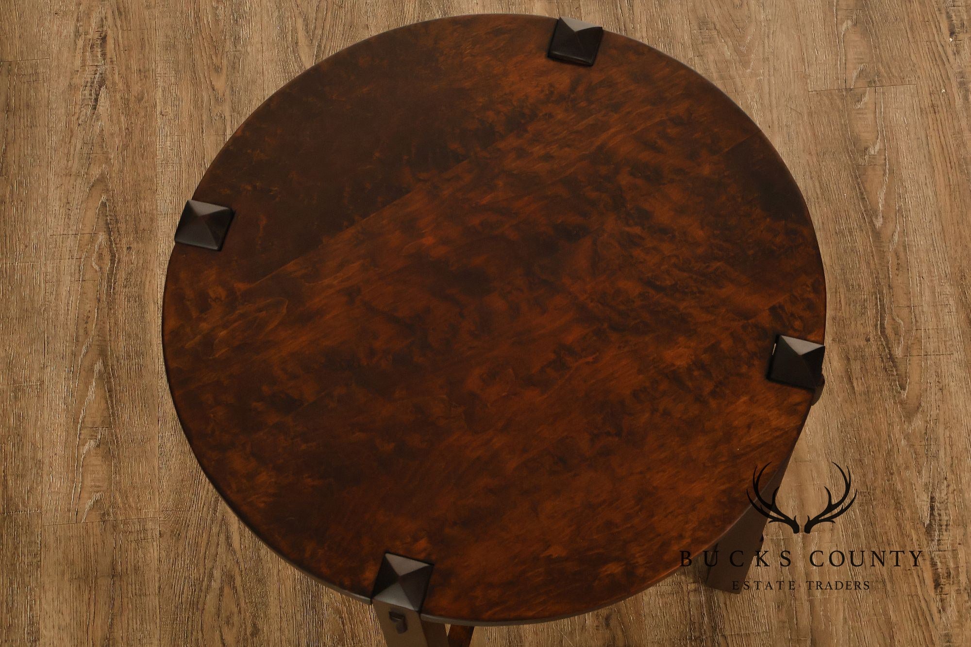 Studio Arts And Crafts Style Round Accent Table With Burl Wood Top