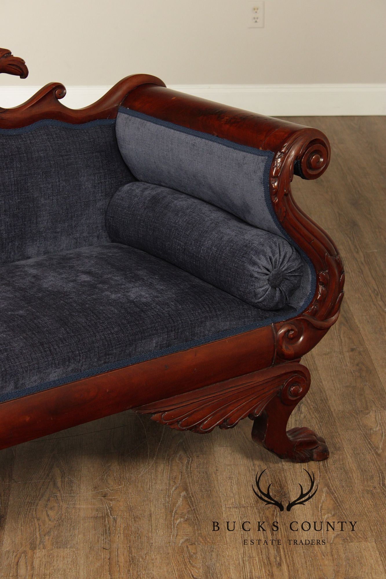 Antique American Carved Mahogany Classical Empire Sofa