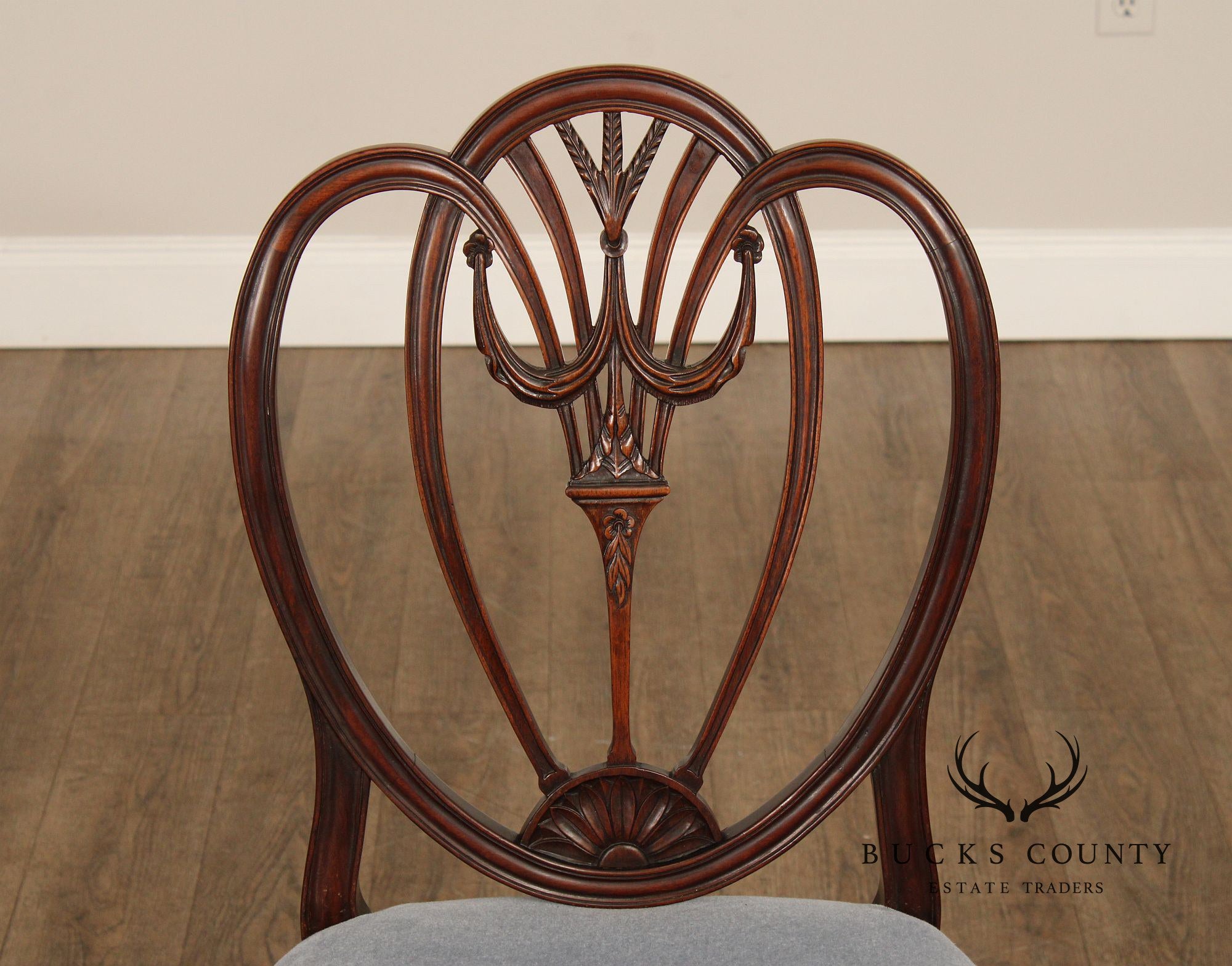 Hepplewhite Style Set of Ten Carved Mahogany Dining Chairs