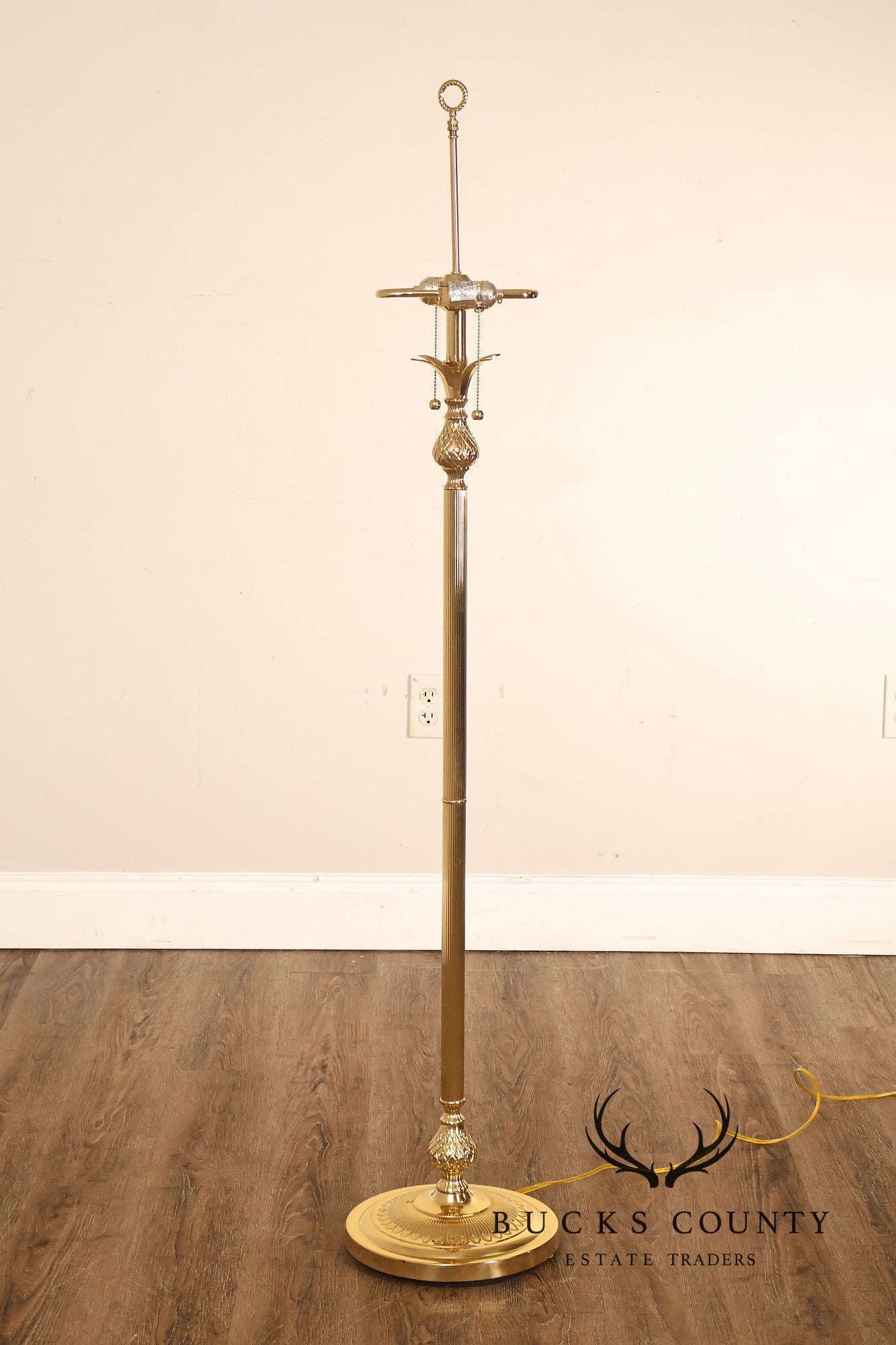 Traditional Brass Double Light Pineapple Accent Floor Lamp With Shade