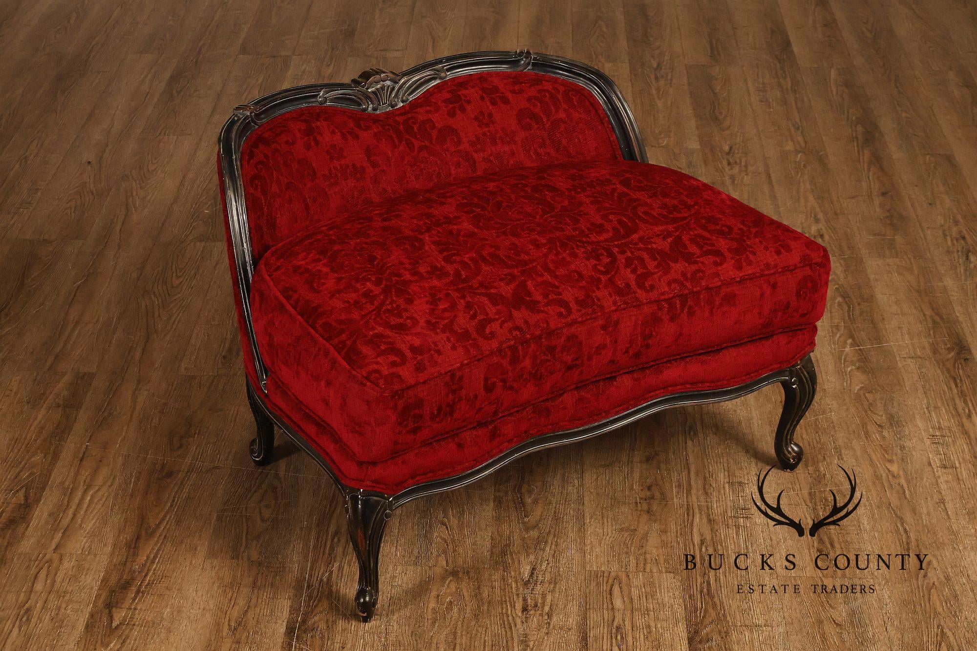 Henredon Louis XV Style Pair Of Red Upholstered Bergère Lounge Chairs
