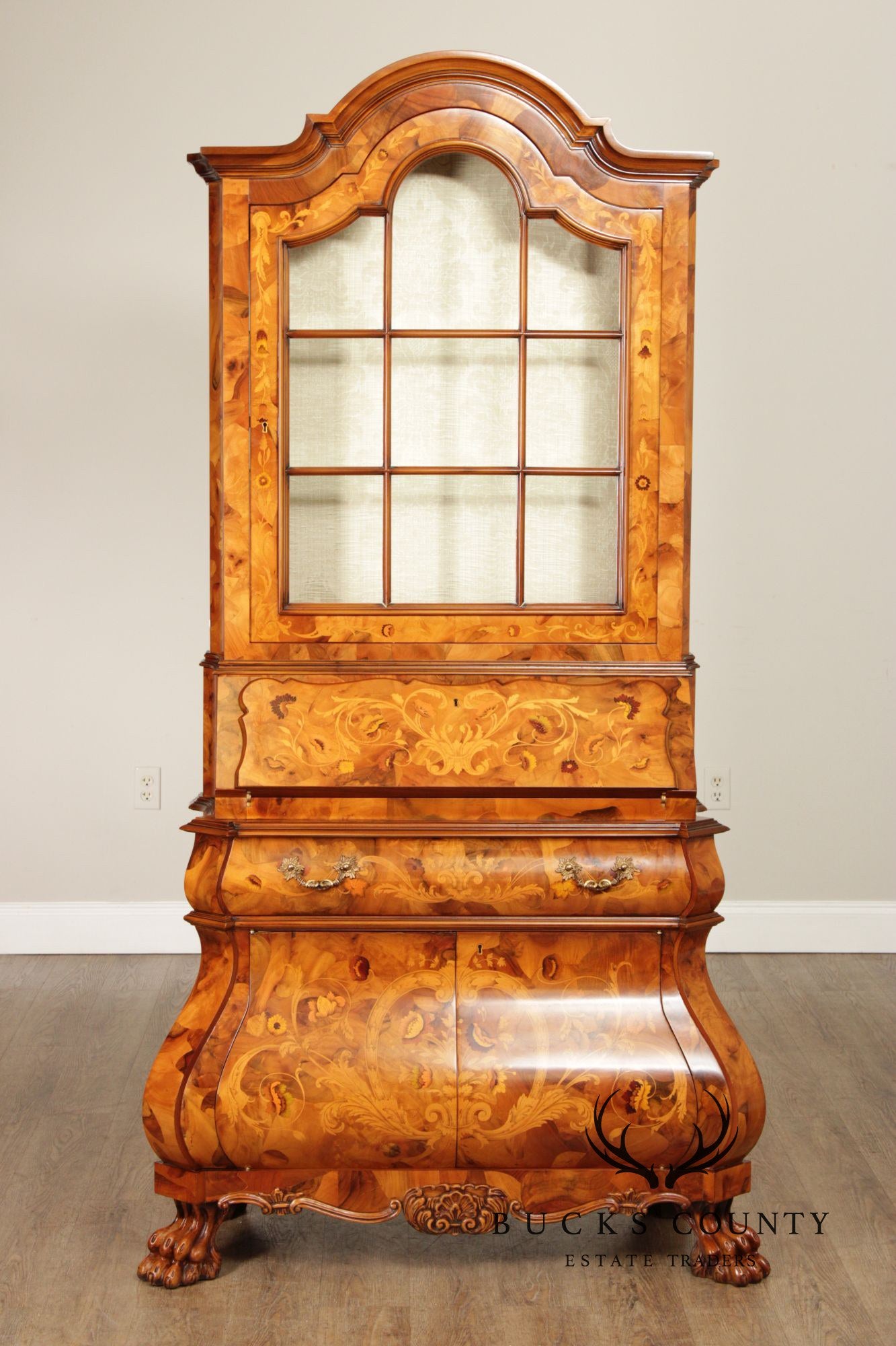 Italian Marquetry Inlaid Secretary Bookcase