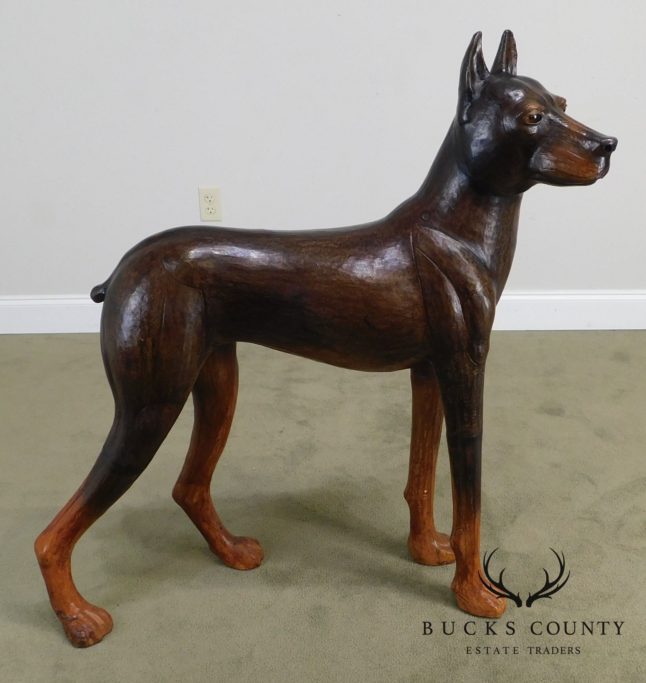 Life Size Leather Wrapped Doberman Pinscher Dog Statue