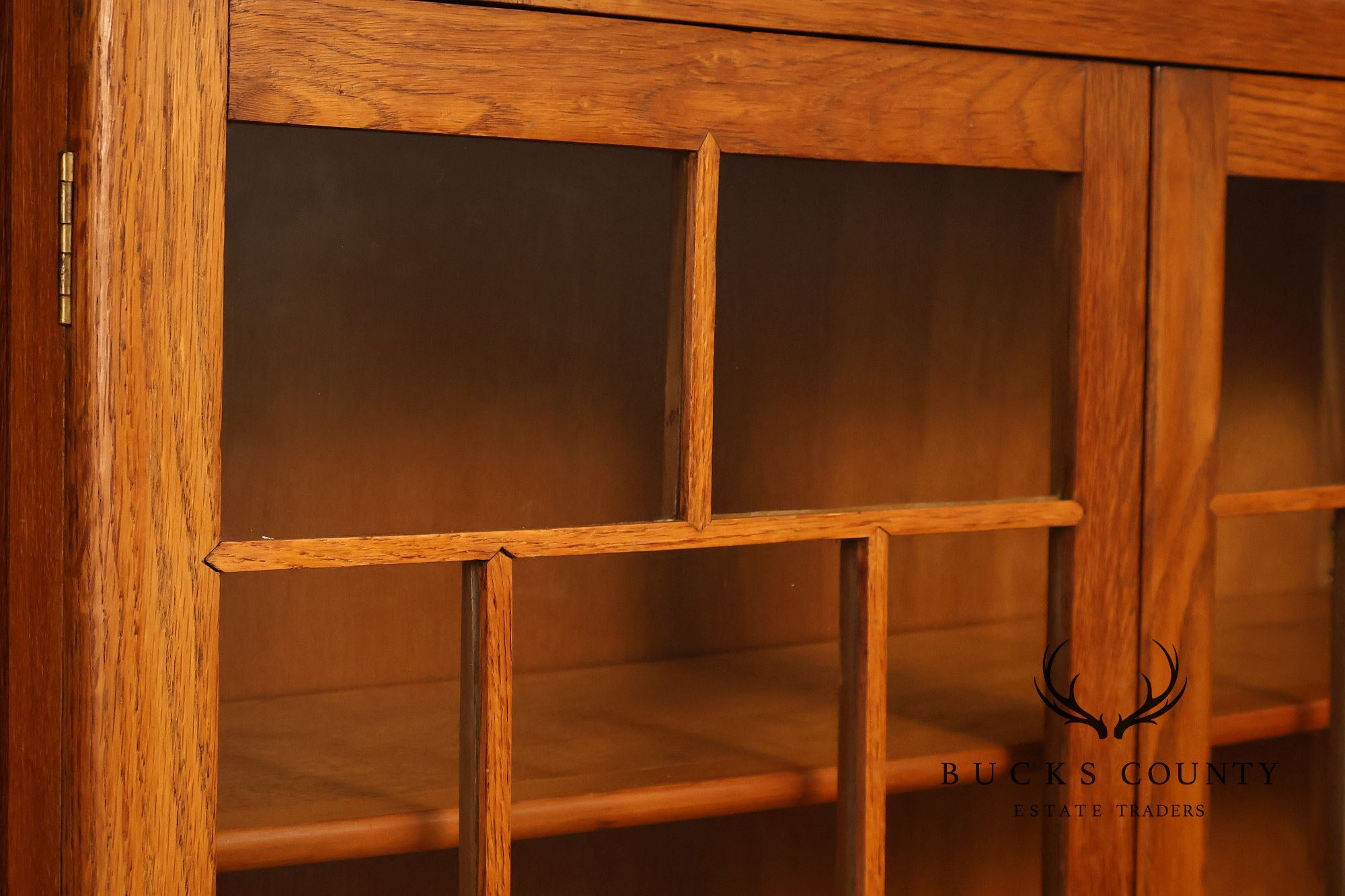 Antique Arts And Crafts Glass Door Oak Bookcase